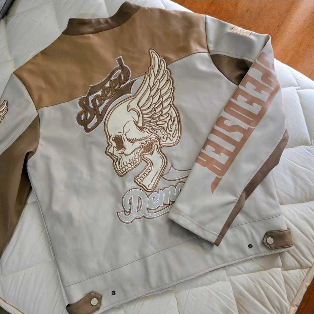 Majestic Moto Sports Torque Men’s Leather Jacket - Tan & Cream - Picture 7 of 8